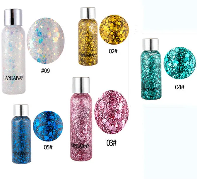 Chunky glitter body gel with laser sequins in a small pot, suitable for face hair nails and body decoration