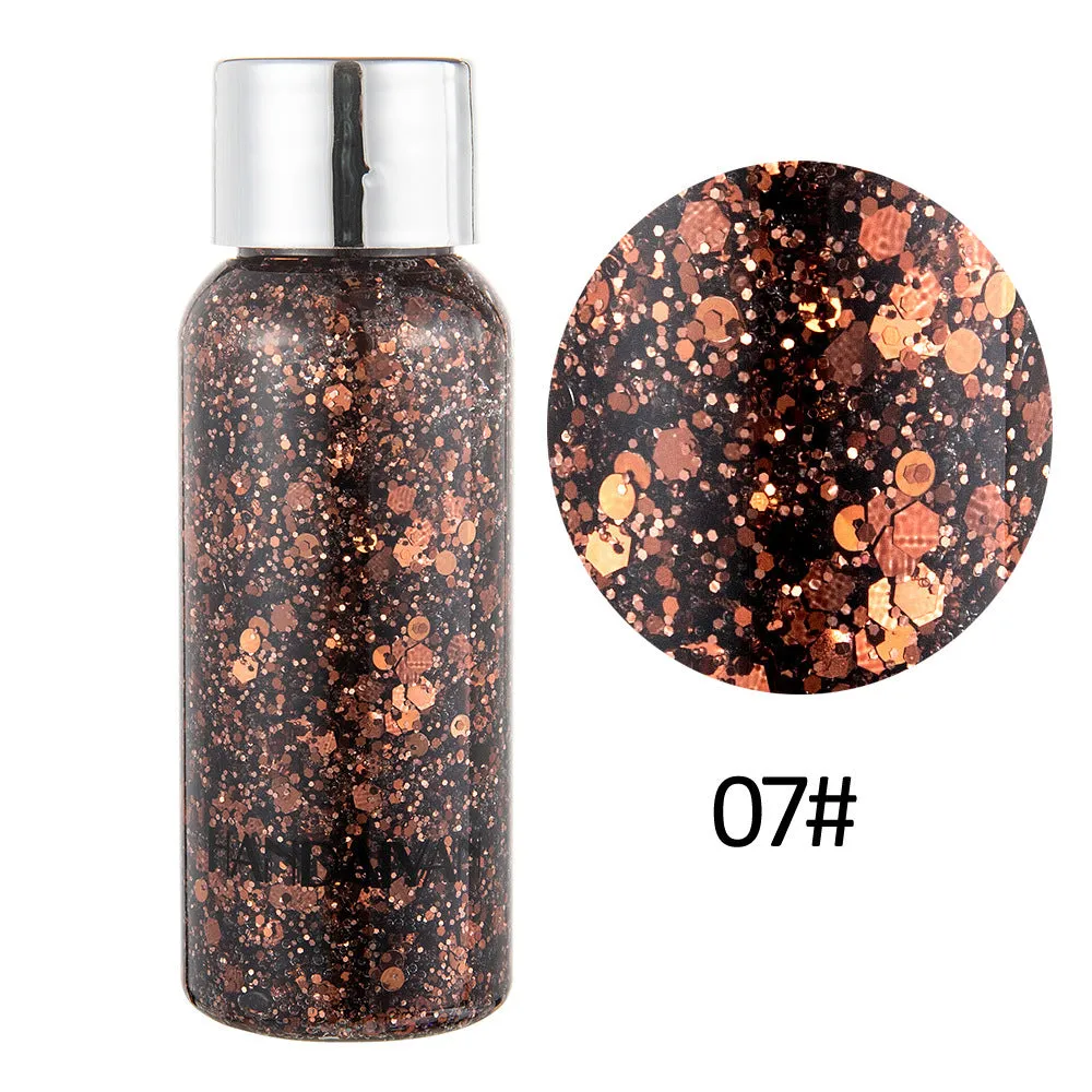 Chunky glitter body gel with laser sequins in a small pot, suitable for face hair nails and body decoration