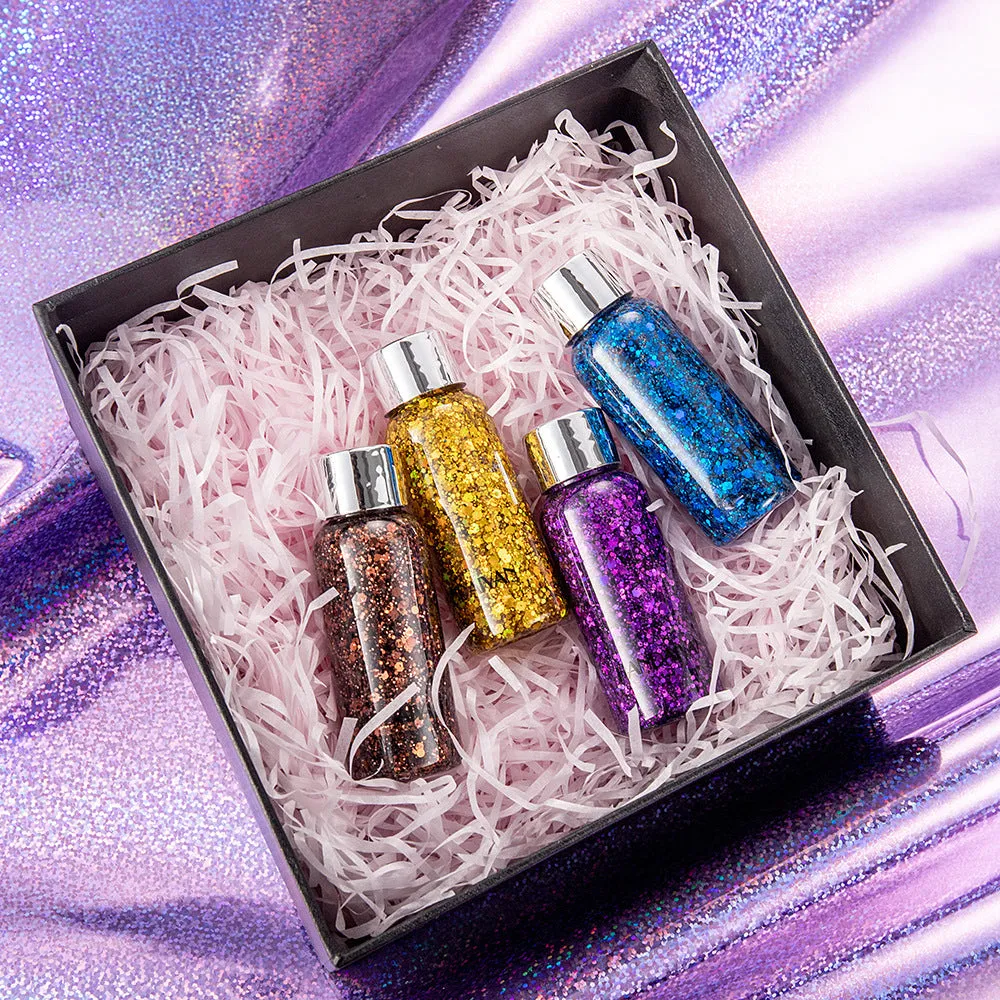 Chunky glitter body gel with laser sequins in a small pot, suitable for face hair nails and body decoration