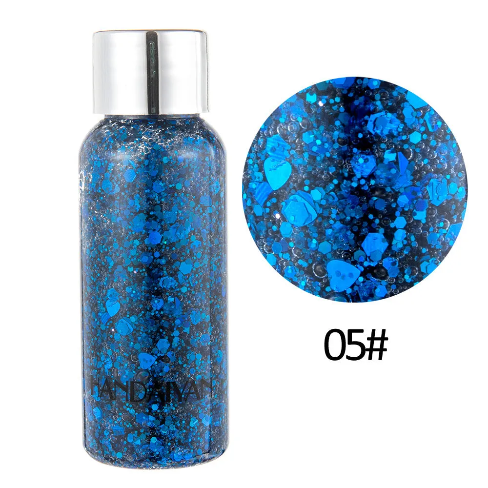 Chunky glitter body gel with laser sequins in a small pot, suitable for face hair nails and body decoration