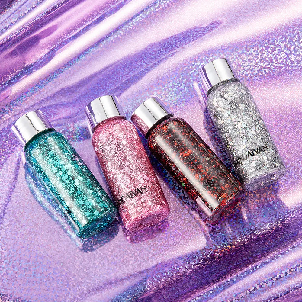 Chunky glitter body gel with laser sequins in a small pot, suitable for face hair nails and body decoration