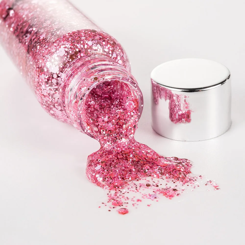 Chunky glitter body gel with laser sequins in a small pot, suitable for face hair nails and body decoration