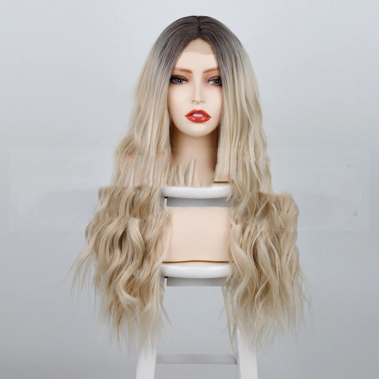 Long curly high temperature wire wig for ladies with water ripple pattern, 24 inches, colour R4/60#