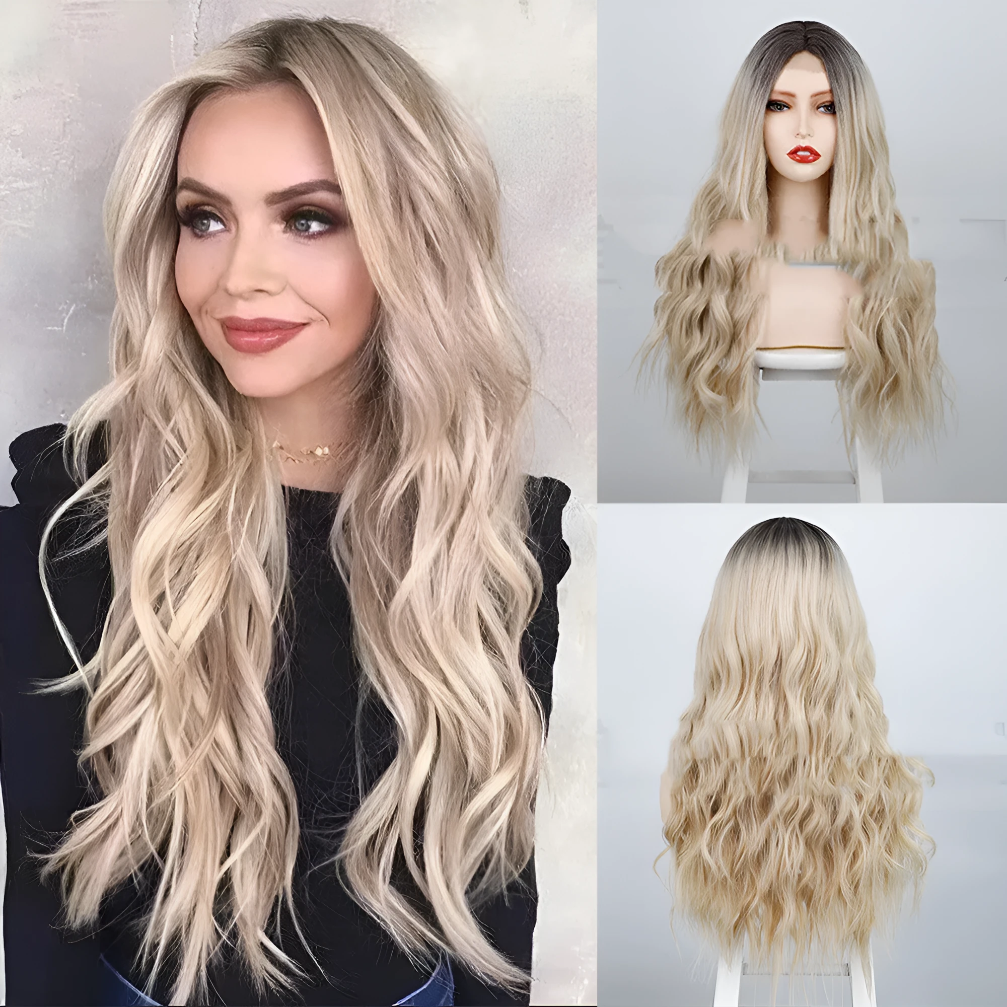 Long curly high temperature wire wig for ladies with water ripple pattern, 24 inches, colour R4/60#