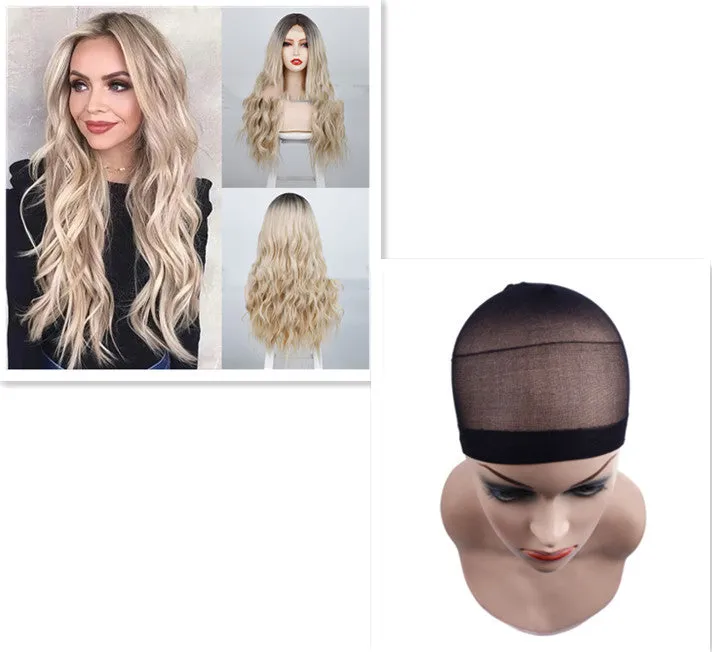 Long curly high temperature wire wig for ladies with water ripple pattern, 24 inches, colour R4/60#