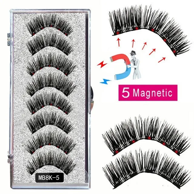 Magnetic false eyelash set with reusable clip natural slim style fiber plastic black stem