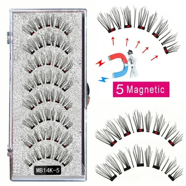 Magnetic false eyelash set with reusable clip natural slim style fiber plastic black stem