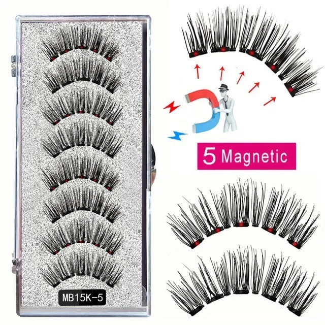 Magnetic false eyelash set with reusable clip natural slim style fiber plastic black stem