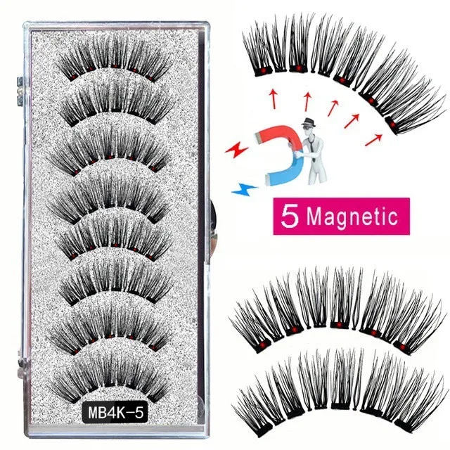 Magnetic false eyelash set with reusable clip natural slim style fiber plastic black stem