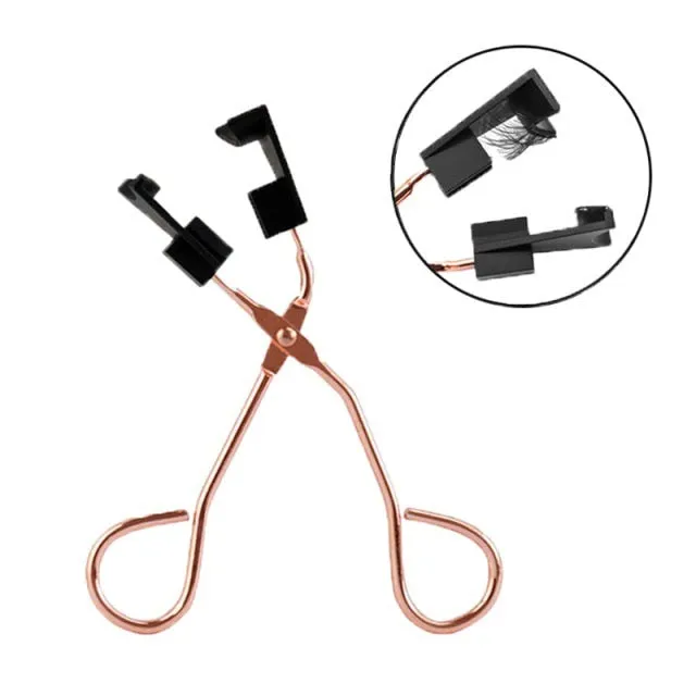 Magnetic false eyelash set with reusable clip natural slim style fiber plastic black stem