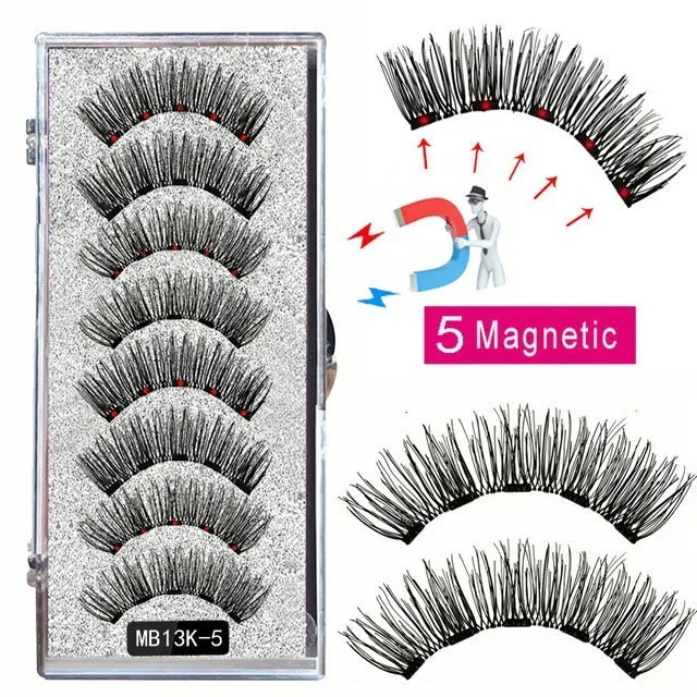 Magnetic false eyelash set with reusable clip natural slim style fiber plastic black stem