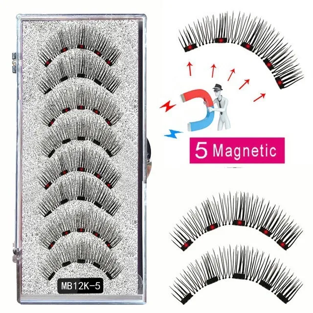 Magnetic false eyelash set with reusable clip natural slim style fiber plastic black stem