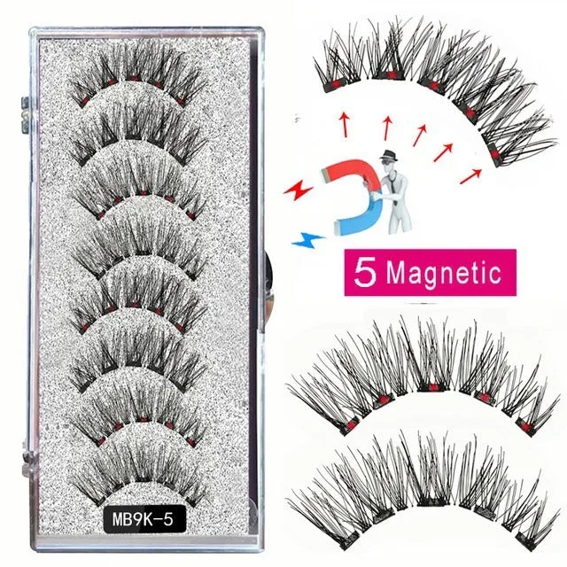 Magnetic false eyelash set with reusable clip natural slim style fiber plastic black stem