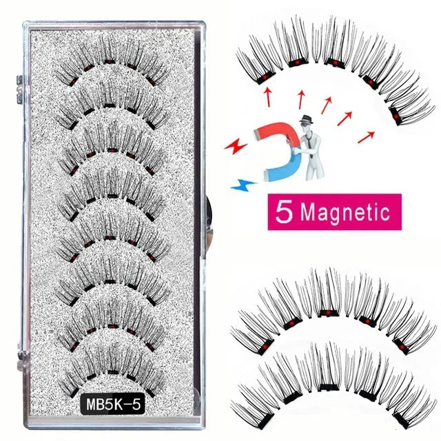 Magnetic false eyelash set with reusable clip natural slim style fiber plastic black stem