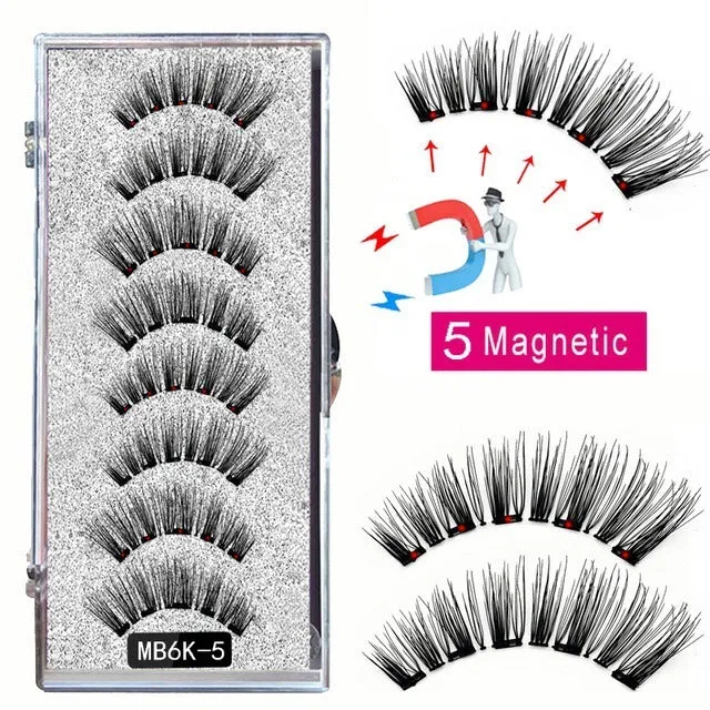 Magnetic false eyelash set with reusable clip natural slim style fiber plastic black stem