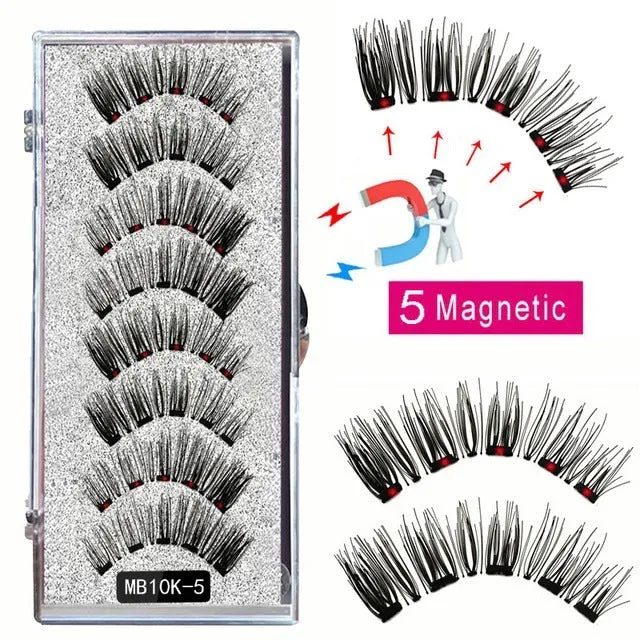 Magnetic false eyelash set with reusable clip natural slim style fiber plastic black stem