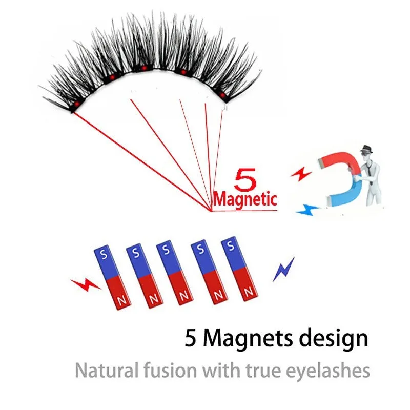 Magnetic false eyelash set with reusable clip natural slim style fiber plastic black stem