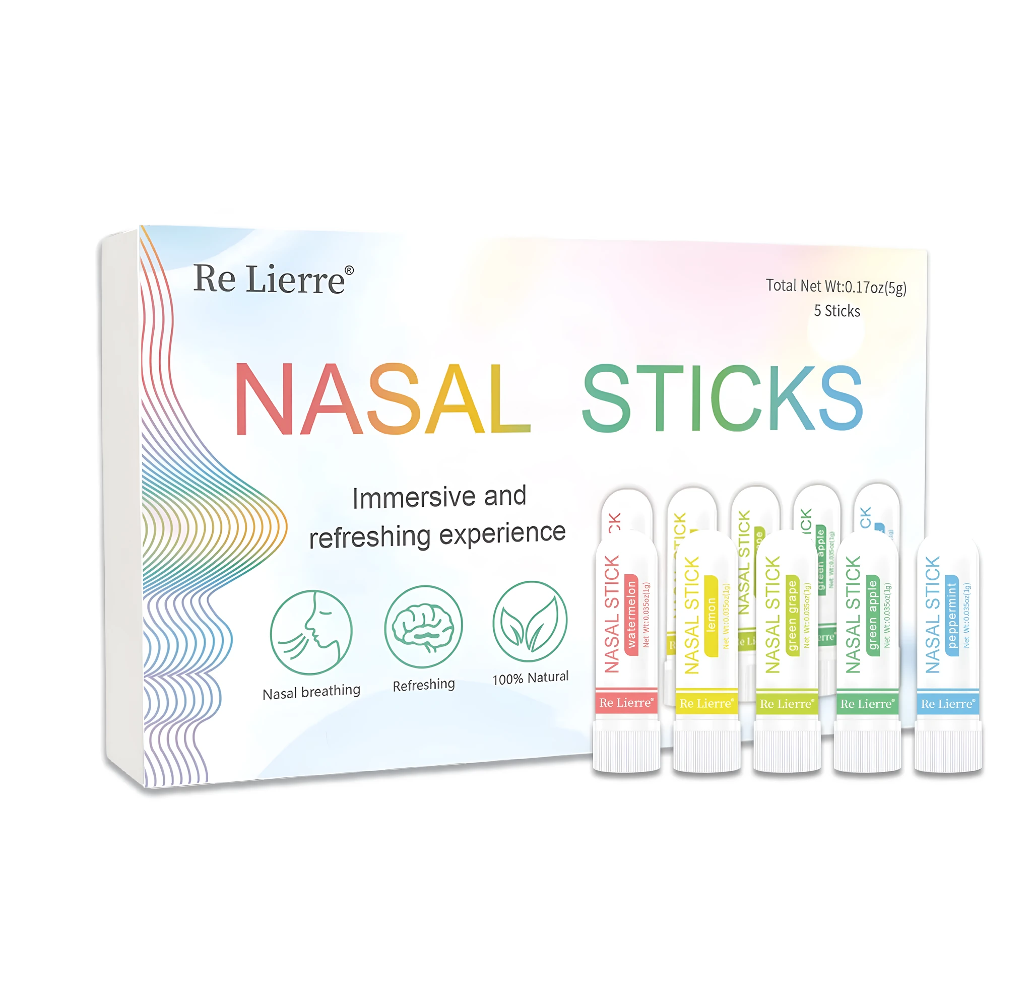 Re Lierre 5-in-1 Nasal Energy Bar white plastic inhaler stick with cap for breathing support