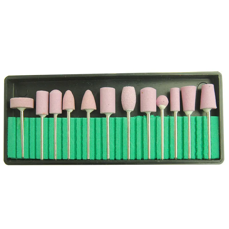 30-piece nail polishing head set with diamond, flint, and wool bits on a white background