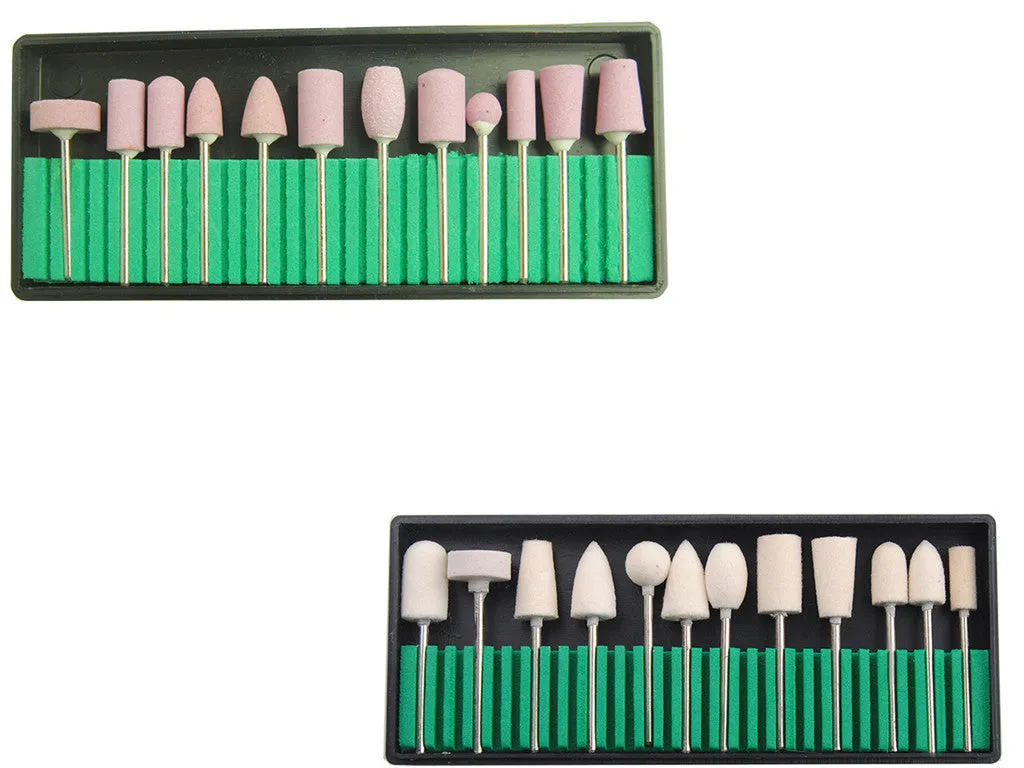 30-piece nail polishing head set with diamond, flint, and wool bits on a white background