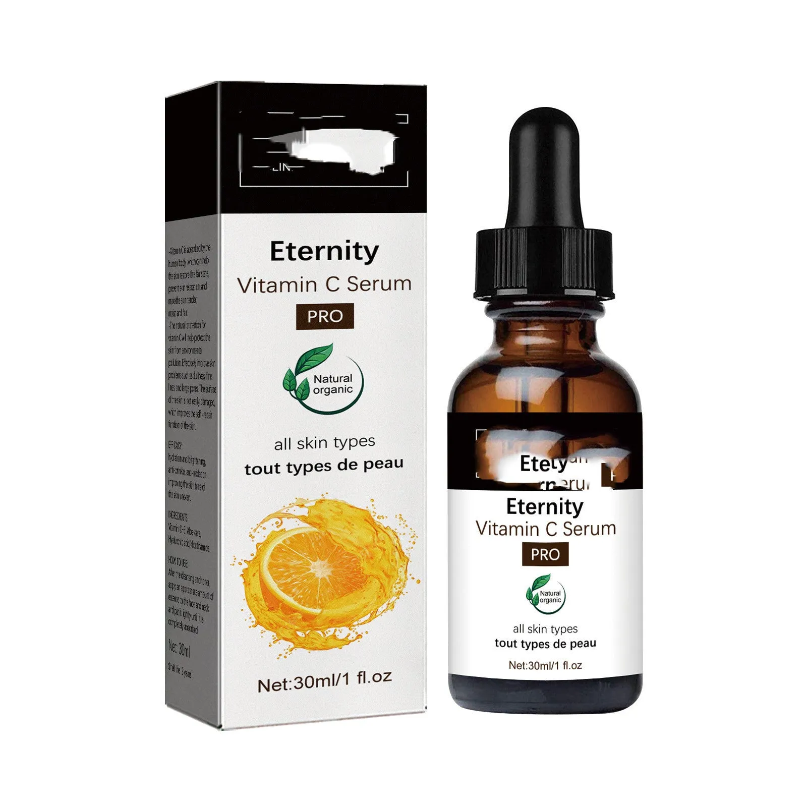 Bottle of Vitamin C serum facial essence 30ml for fading wrinkles and firming skin