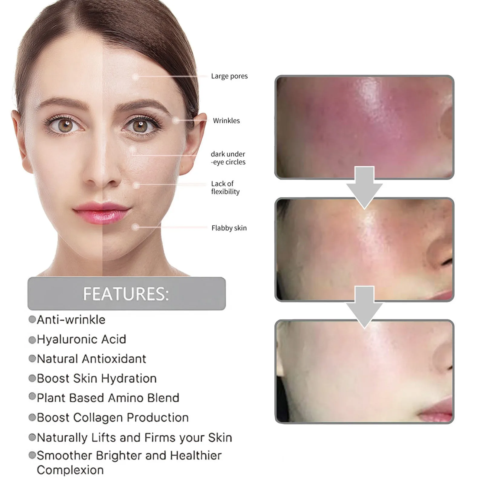 Bottle of Vitamin C serum facial essence 30ml for fading wrinkles and firming skin