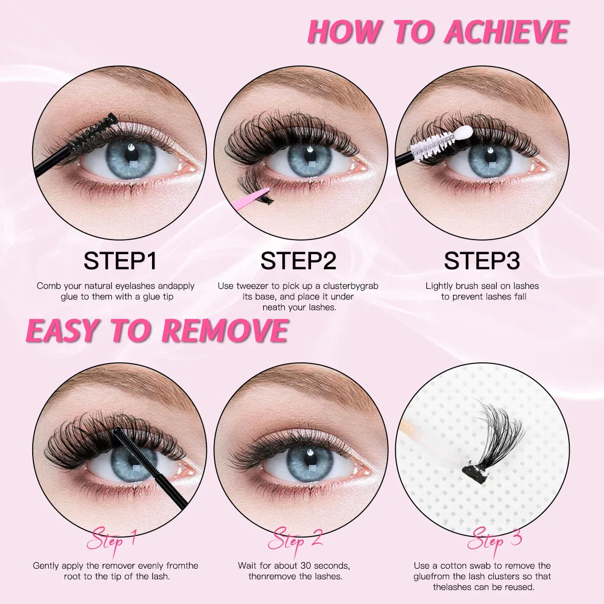 32 row book cluster eyelash set with 640 segmented lashes in two styles for DIY lash extensions