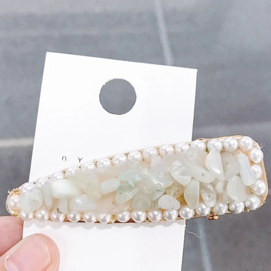Crystal stone hairpin with metal base, 8cm length, available in four colours green, pink, purple, yellow
