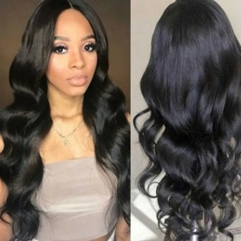 Medium split black big wave wig with long bangs and long curly hair made from high temperature wire