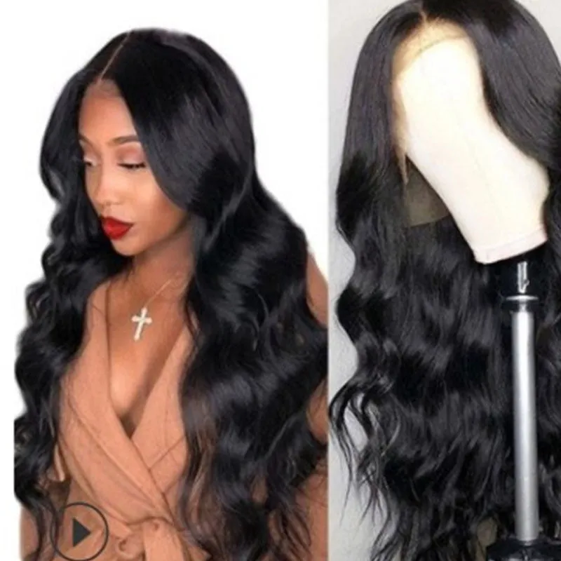 Medium split black big wave wig with long bangs and long curly hair made from high temperature wire