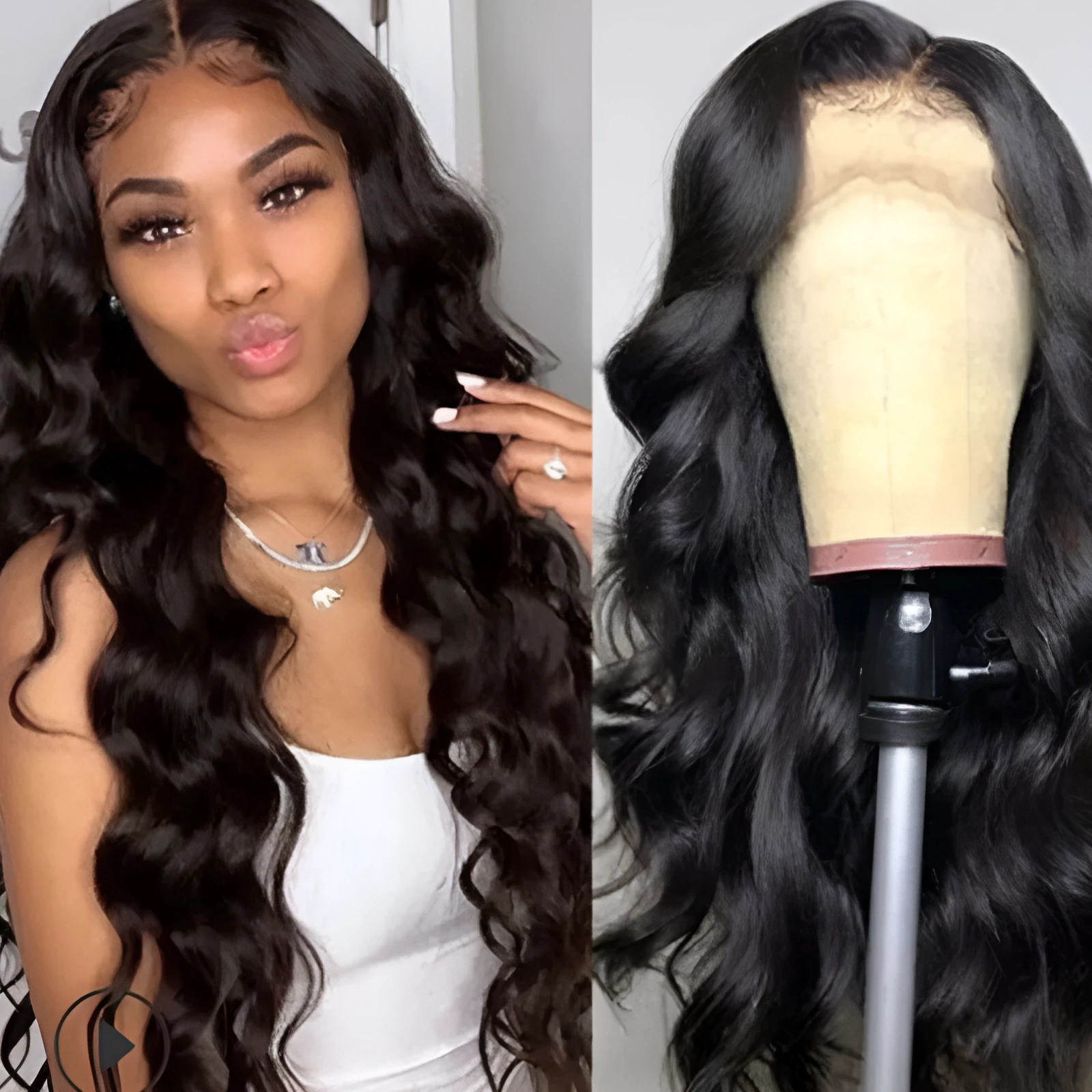 Medium split black big wave wig with long bangs and long curly hair made from high temperature wire
