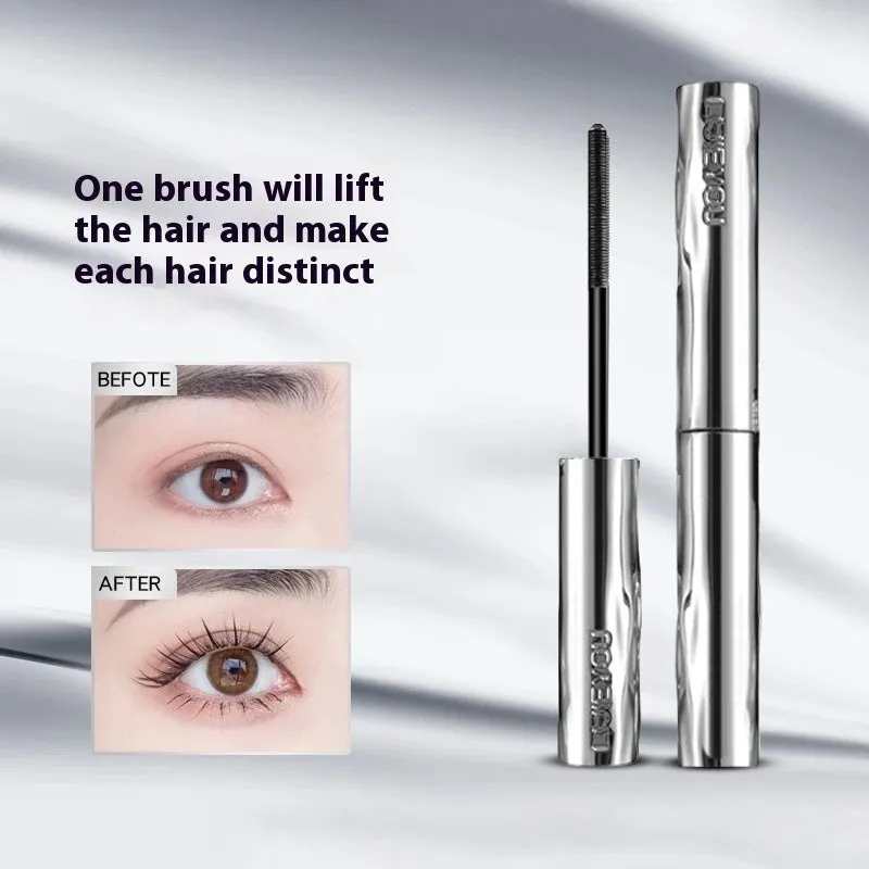 Waterproof steel tube mascara for long thick eyelashes in black or brown colour