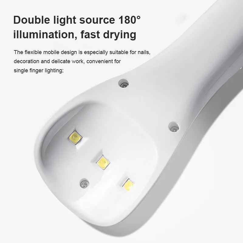 White 5W portable LED nail lamp with Micro USB charging cable and 3 lamp beads