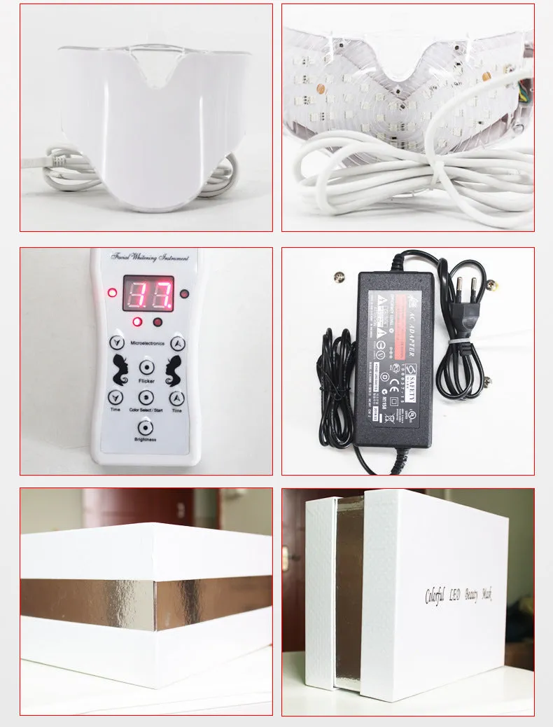LED color light mask beauty instrument with 7 colours and 4th gear for skin rejuvenation and brightening, 240x240x170mm