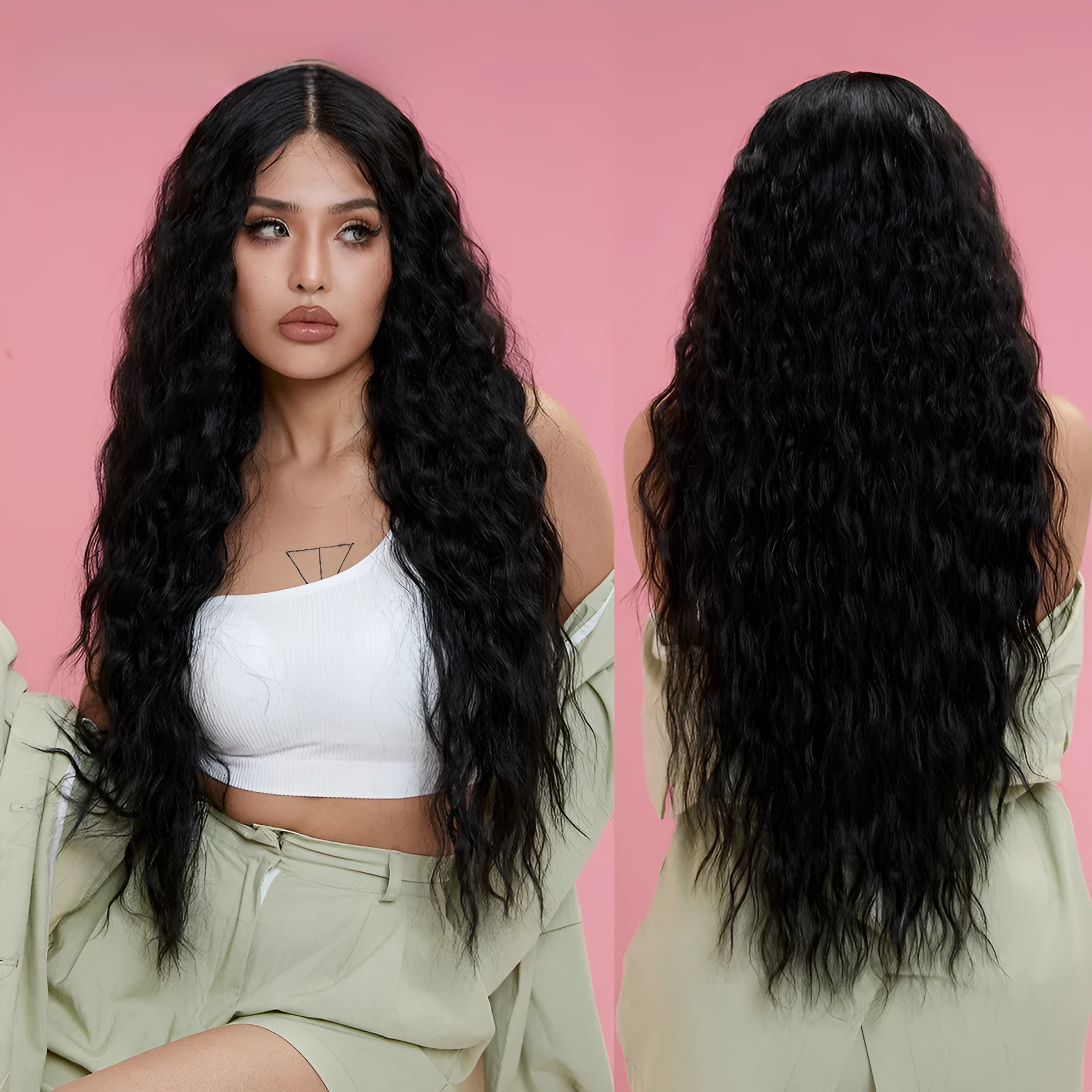 Women's long curly wig 30 inches high temperature silk chemical fibre in colour TT1B-30 for any face type