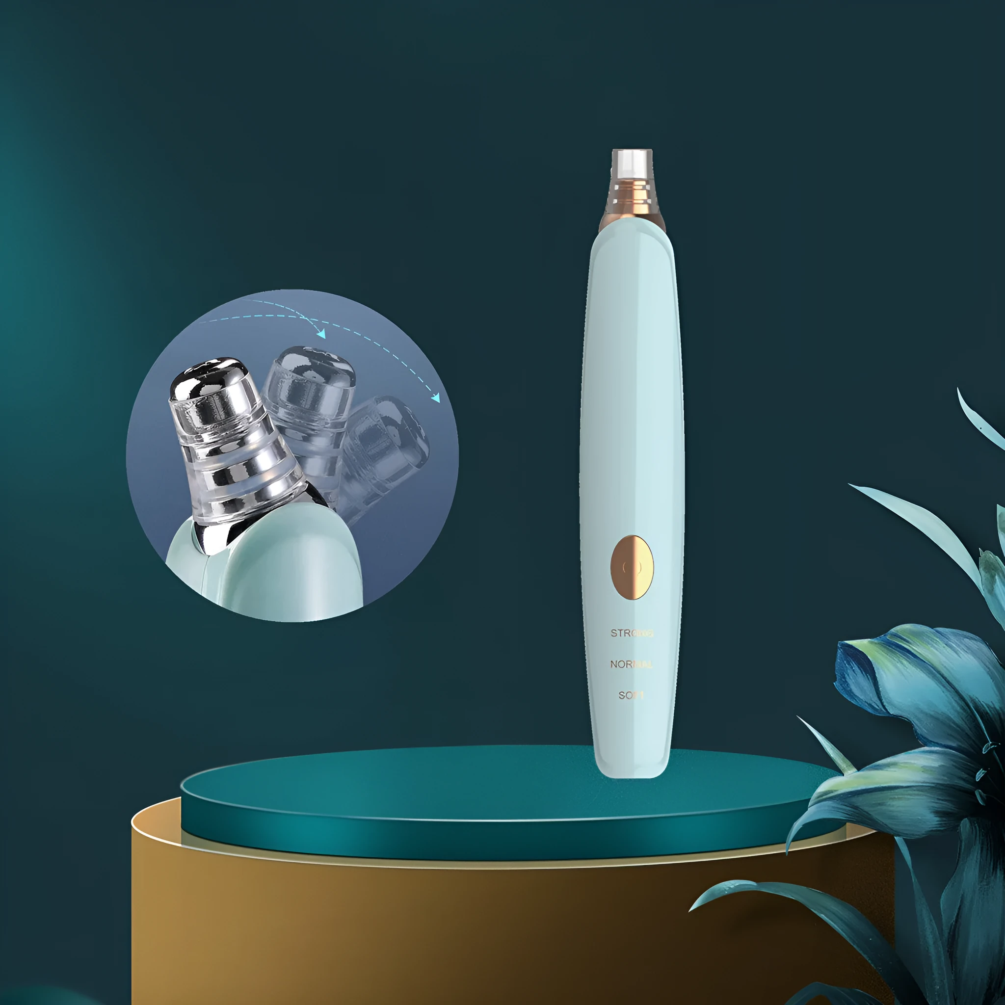 Electric blackhead remover in green with 3 gear suction microcrystalline pore cleaner USB rechargeable