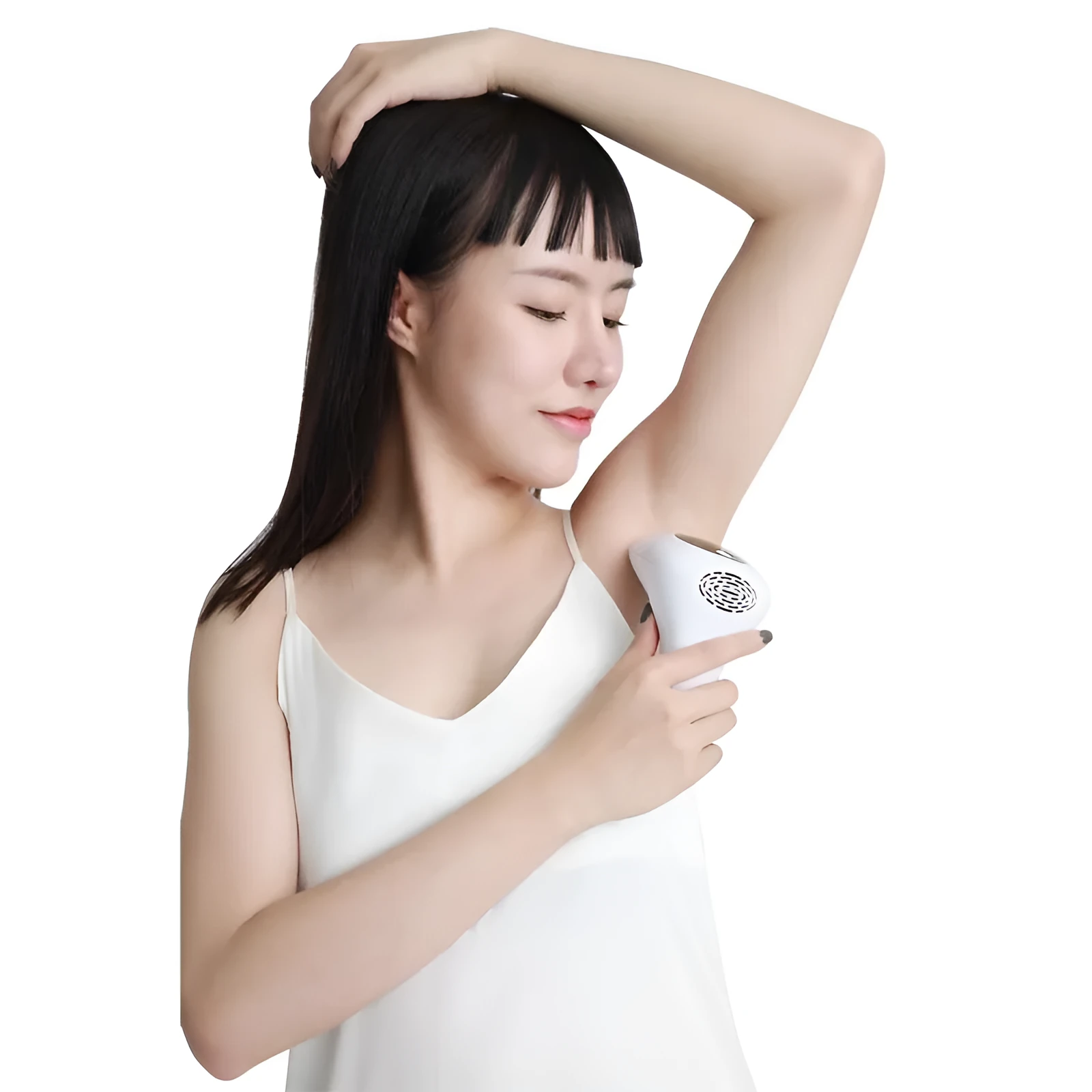 Compact laser hair removal handset in dark green with 8 power levels and skin rejuvenation