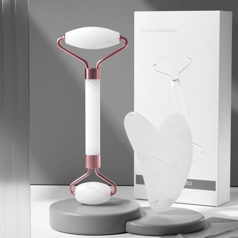 Scraping roll massager set with double-headed roller and scraping board in multiple colours for facial and body massage