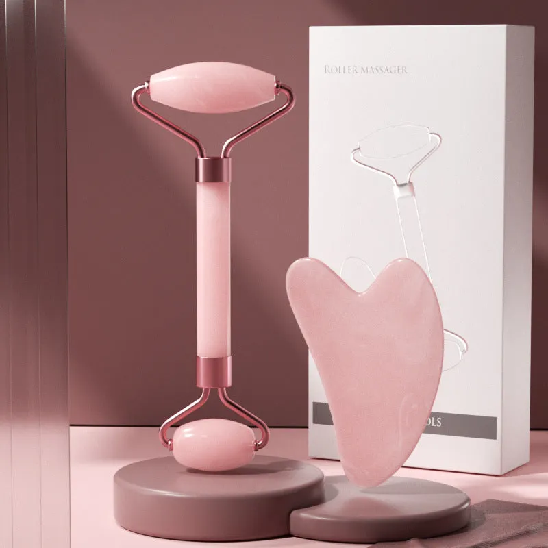 Scraping roll massager set with double-headed roller and scraping board in multiple colours for facial and body massage