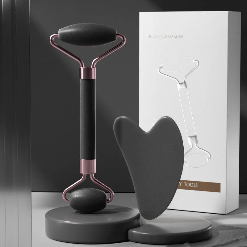 Scraping roll massager set with double-headed roller and scraping board in multiple colours for facial and body massage