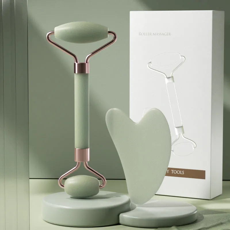 Scraping roll massager set with double-headed roller and scraping board in multiple colours for facial and body massage