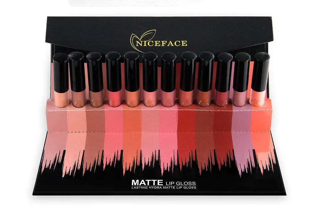 12-colour lip gloss set with 12 different shades in a compact makeup kit