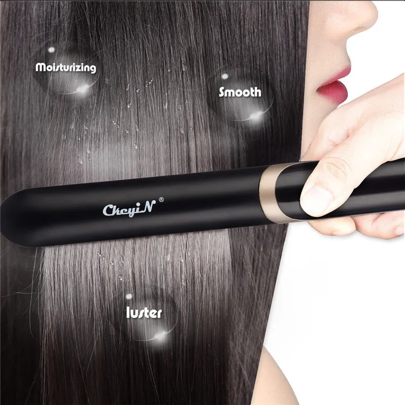 Black ceramic tourmaline negative ion hair straightener curler with LED display and 31cm plate