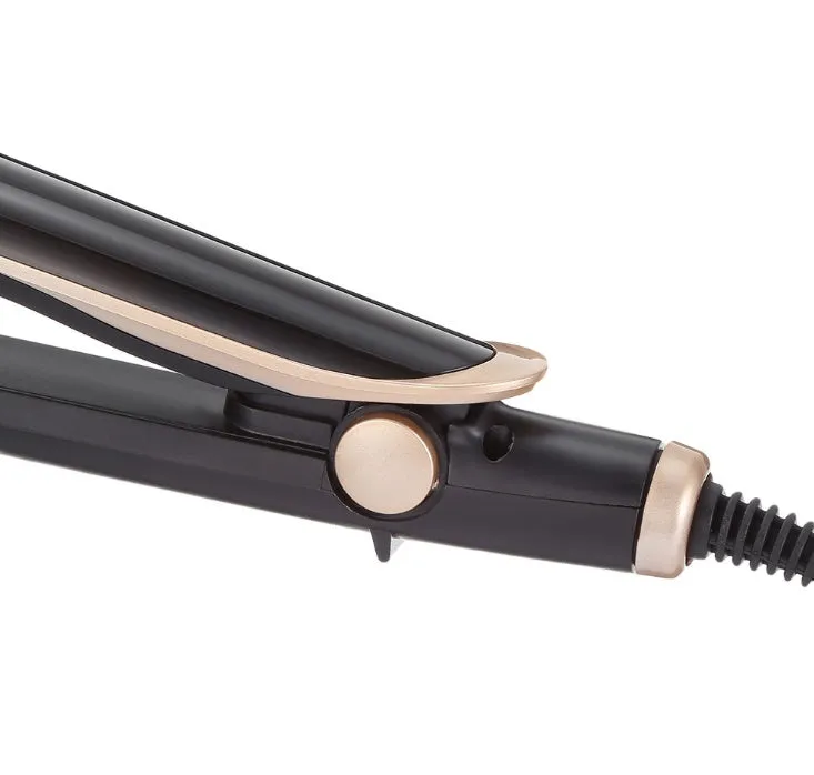 Black ceramic tourmaline negative ion hair straightener curler with LED display and 31cm plate