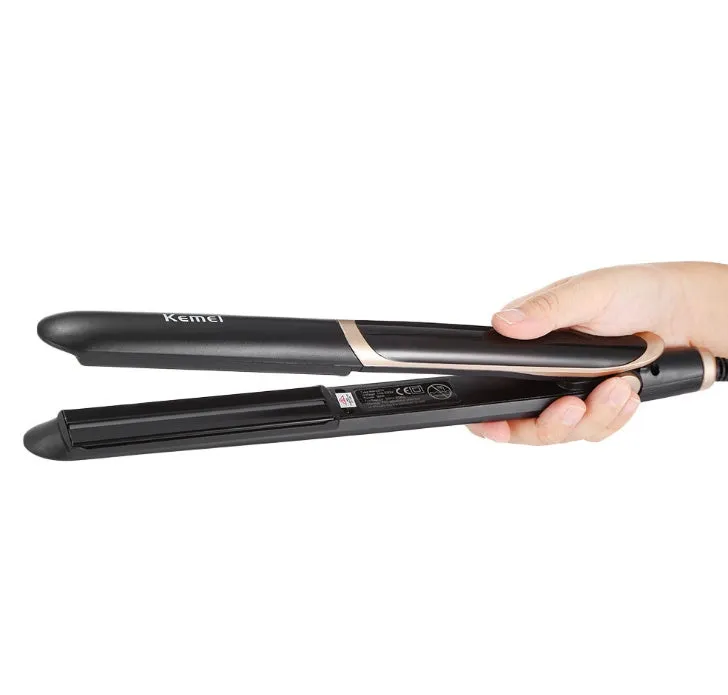 Black ceramic tourmaline negative ion hair straightener curler with LED display and 31cm plate