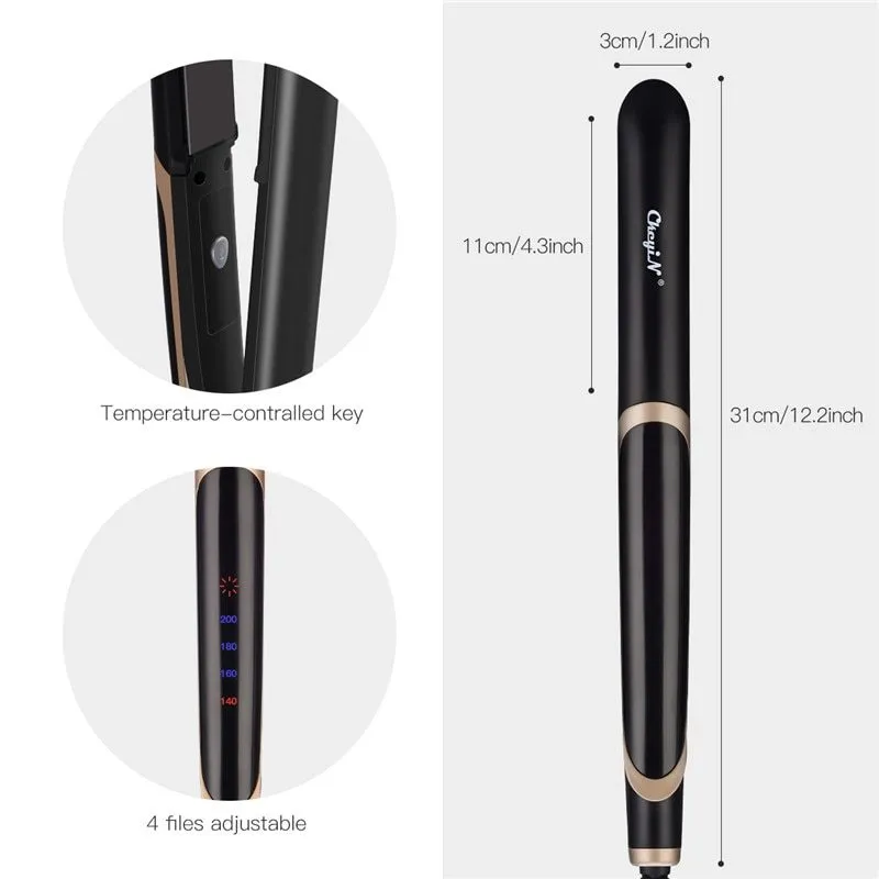 Black ceramic tourmaline negative ion hair straightener curler with LED display and 31cm plate