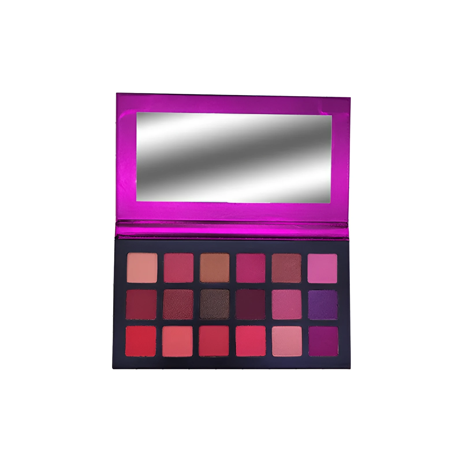 18 colour square eyeshadow palette with highly pigmented shades, smooth application, long-lasting wear