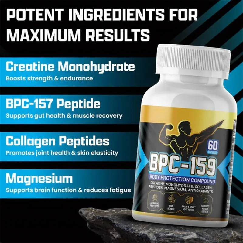 Bottle of body supplement capsules for energy and nutritional support