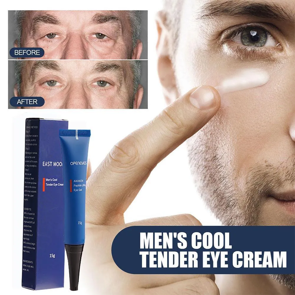 Men's anti-aging eye cream 15g in boxed packaging with under-eye fine line and wrinkle reduction formula