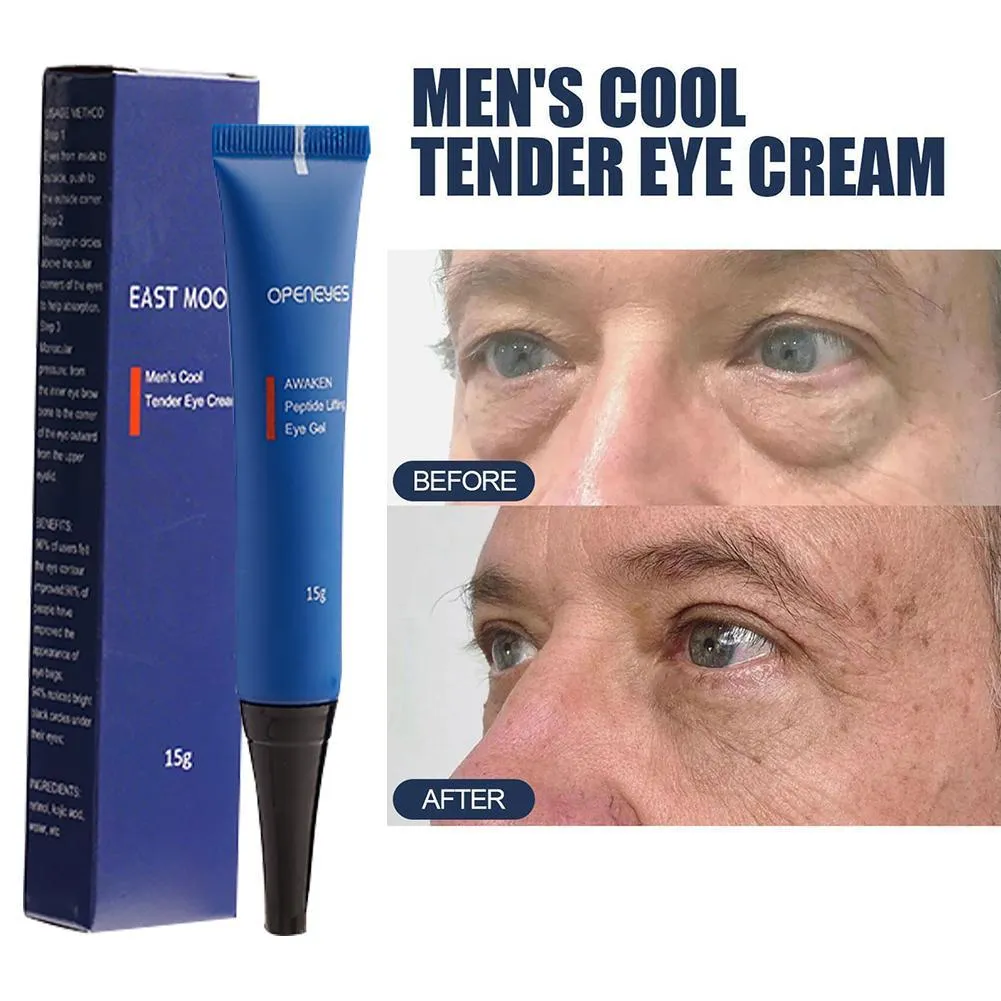 Men's anti-aging eye cream 15g in boxed packaging with under-eye fine line and wrinkle reduction formula